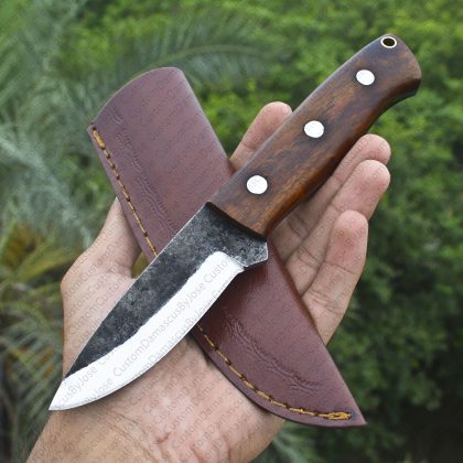 Hand Forged Bushcraft knife with Rosewood Handle and Leather Sheath - CAMPER X3