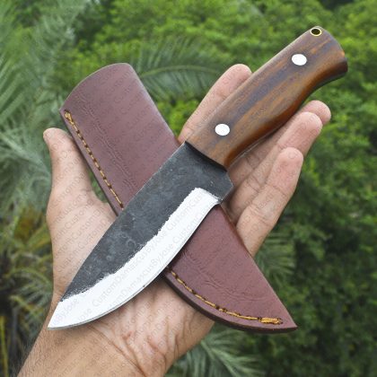 Hand Forged Bushcraft knife with Rosewood Handle and Leather Sheath - CAMPER X2