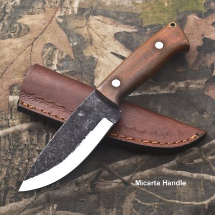 Hand Forged Bushcraft knife with Micarta Handle and Leather Sheath - CAMPER X1