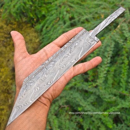 Damascus Seax Blank blade with blood groove | DIY Knife making