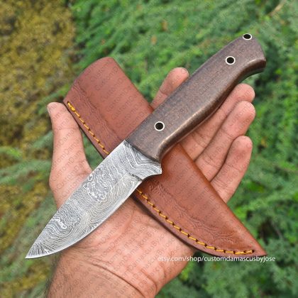 Damacus Bushcraft Knife with Sheath | Handmade Micarta Fixed Blade | Hunting knife