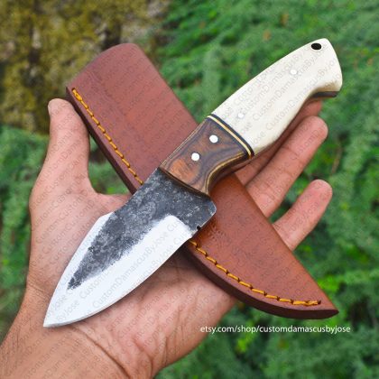Handmade Bone Handle Skinner knife with Sheath | Fixed Blade Bushcraft Knife