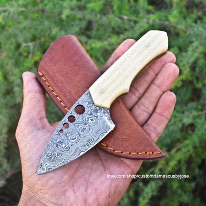 Handmade Damascus Skinner Knife with sheath | Bone Handle Knife | Bushcraft knife
