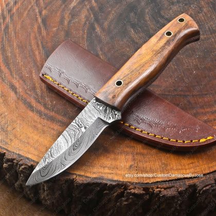 Damascus Bushcraft knife with sheath | Fixed Blade | Handmade Skinner knife